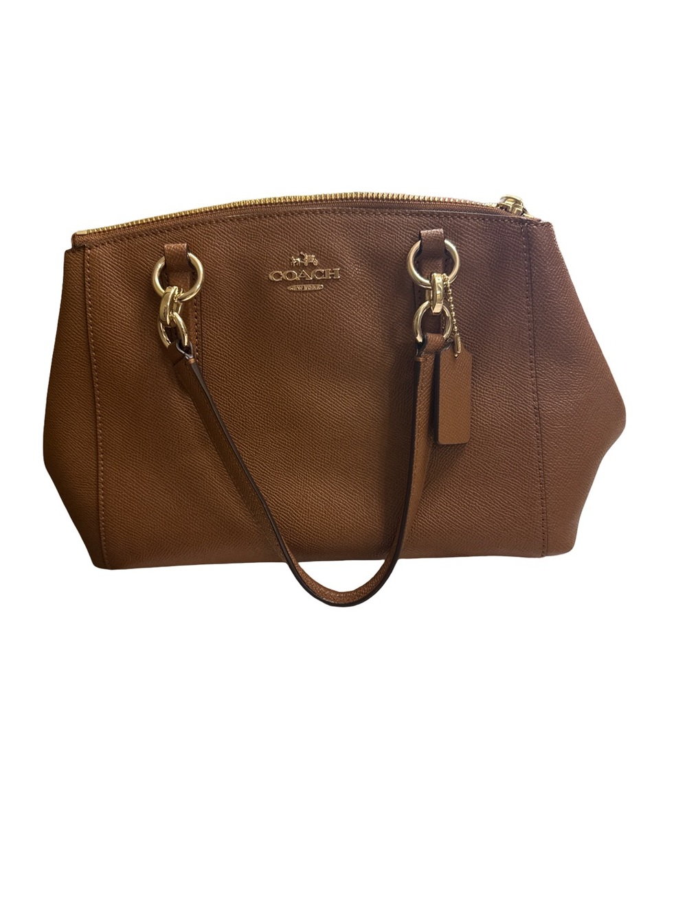 Coach Cognac Pebbled Leather Tote with Gold Hardware